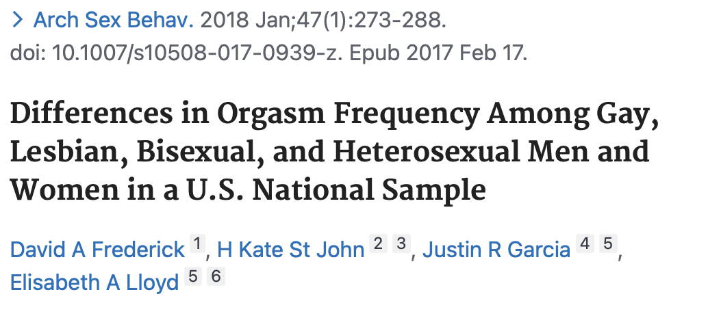 Orgasm Frequency by Sexual Orientation